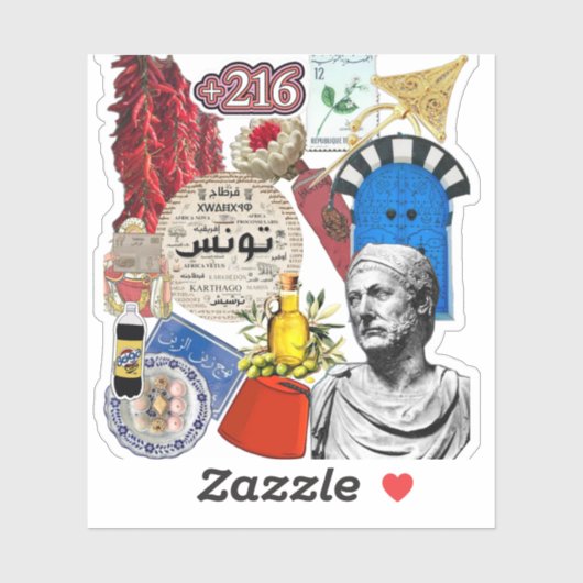Tunees Collage Sticker Ontwerp | Tunesische Cultuu (Vel)