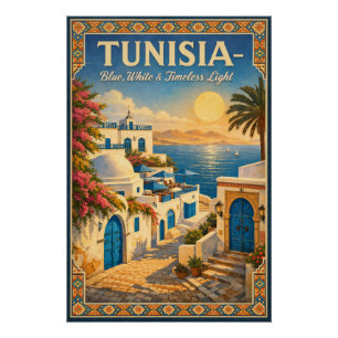 TUNESIË – Blauw, Wit & Tijdloze Licht Perfect Poster