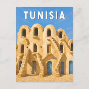 Tunesië Illustratie Reis Kunst Vintage Briefkaart