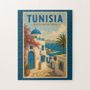 Tunesië Landschap Illustratie Reis Kunst Vintage Legpuzzel