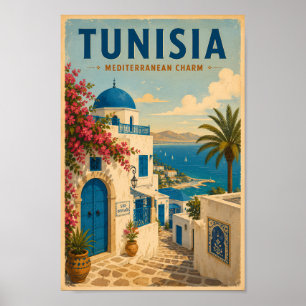 Tunesië Landschap Illustratie Reis Kunst Vintage Poster