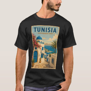 Tunesië Landschap Illustratie Reis Kunst Vintage T-shirt