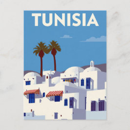 Tunesië Palmboom Bomen Blauw & Wit Kunst Briefkaart