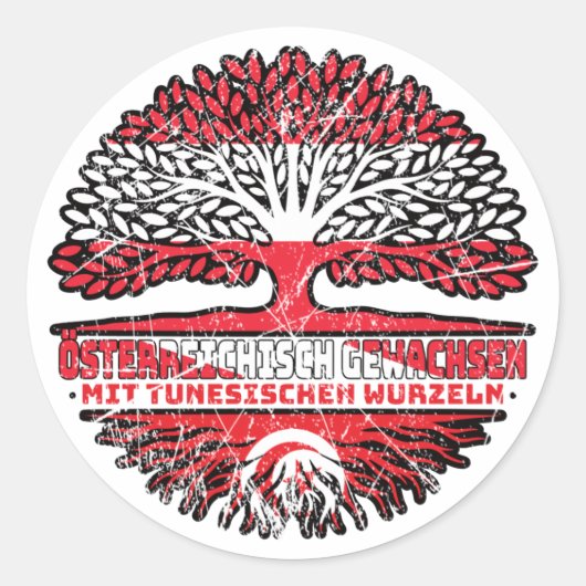 Tunesisch Tunesisch Österreichisch Österreich Baum Ronde Sticker (Voorkant)