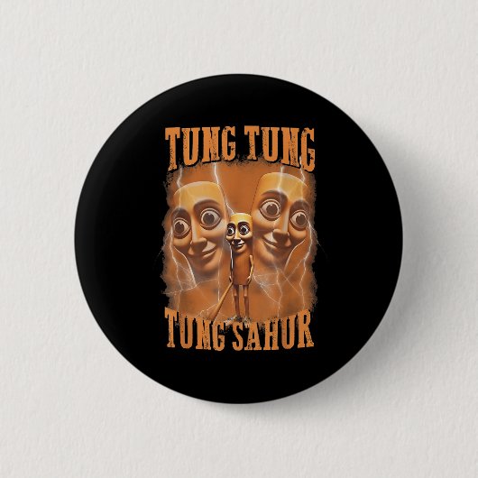 Tung Tung Sahur Funny Meme Brainrot Humor Gen Ronde Button 5,7 Cm (Voorkant)