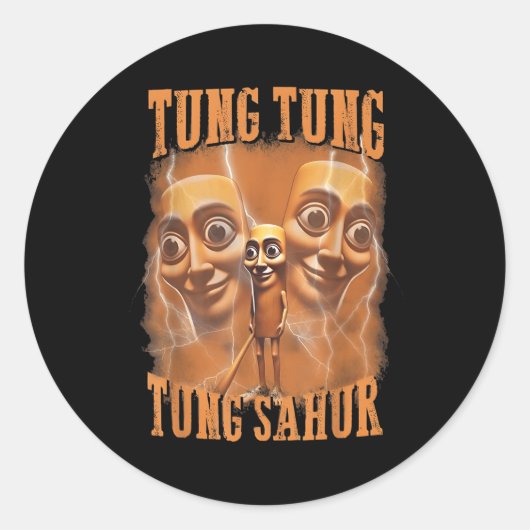 Tung Tung Sahur Funny Meme Brainrot Humor Gen Ronde Sticker (Voorkant)