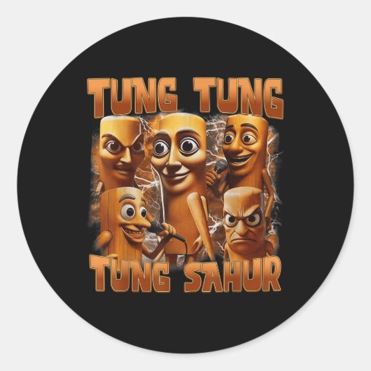 Tung Tung Sahur Grappig Italiaans Brainrot Meme B Ronde Sticker (Voorkant)