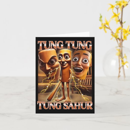 Tung Tung Sahur Italiaanse brainrot meme Kaart (Gele Bloem)