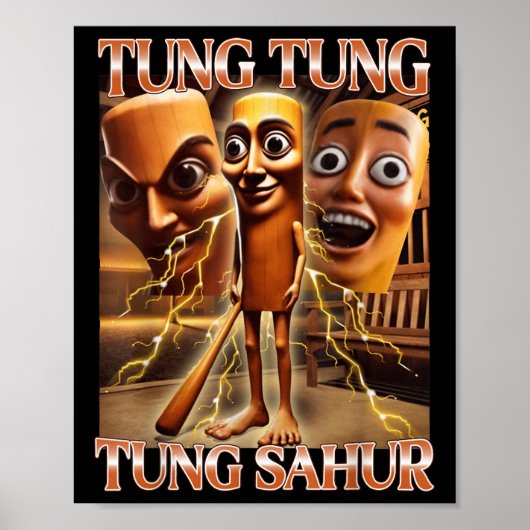 Tung Tung Sahur Italiaanse brainrot meme Poster (Voorkant)