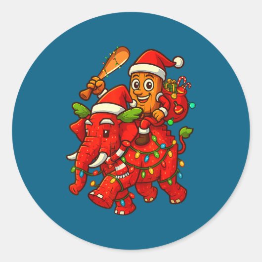 Tung Tung Sahur Riding Elephant Christmas Italian  Ronde Sticker (Voorkant)