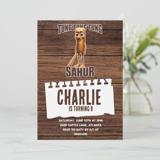 Tung tung sahur verjaardagsuitnodiging kaart (Staand voorkant)