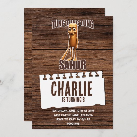 Tung tung sahur verjaardagsuitnodiging kaart (Voorkant / Achterkant)