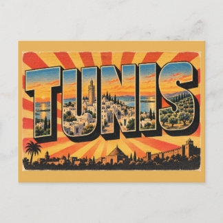 Tunis Medina Lagune Olijfheuvels Vintage Reis Kuns Briefkaart