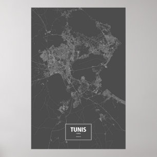 Tunis, Tunesië (wit op zwart) Poster