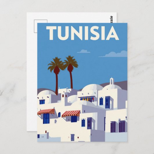 Tunisia Palm Trees Blue & White Art Briefkaart (Voorkant / Achterkant)