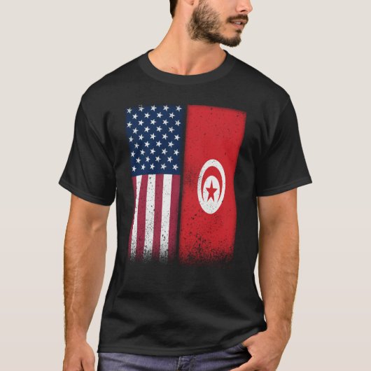 Tunisian Flag USA And Tunisia Flags Proud Tunisia T-shirt (Voorkant)