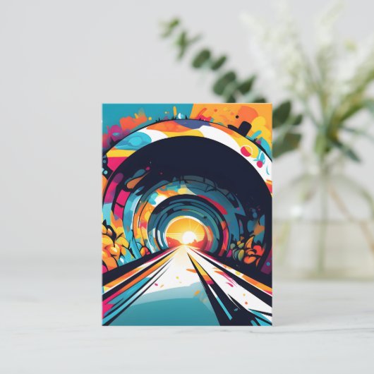 Tunnel met graffiti kunst briefkaart (Staand voorkant)