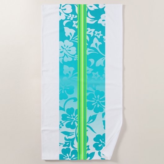 Tunnels Beach Hawaiian Hibiscus Surfboard Blauwgro Strandlaken (Voorkant)