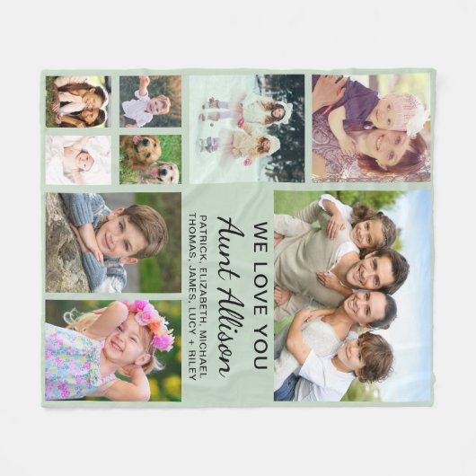 Tunt 9 Foto Collage Sage Green Fleece Deken (Voorkant (Horizontaal))