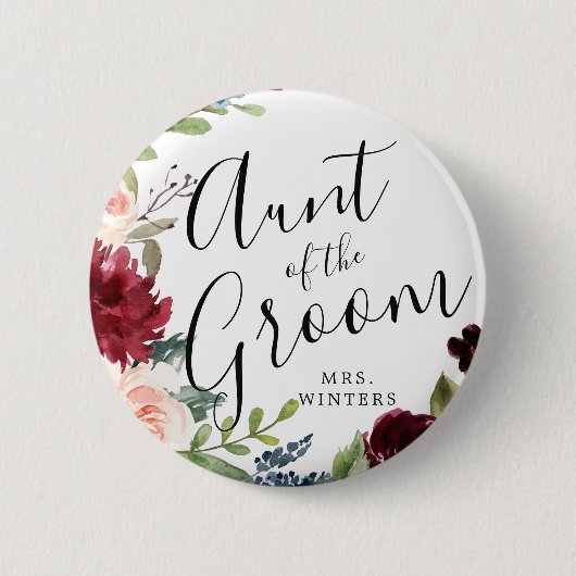 Tunt van de Groom | Bourgogne Bouquet Weddenschap Ronde Button 5,7 Cm (Voorkant)