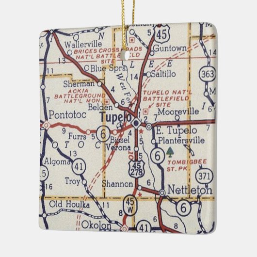 Tupelo MS Map Keramisch Ornament (Links)