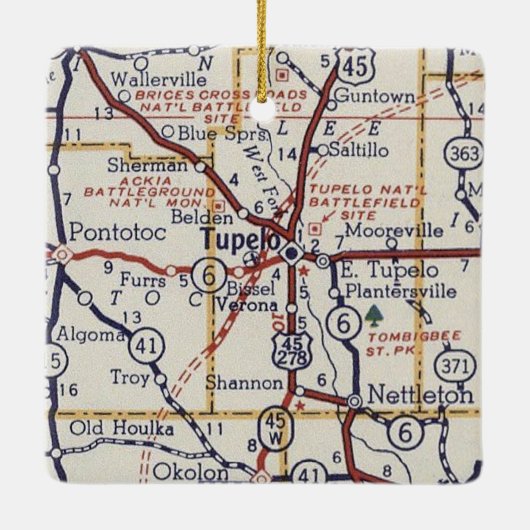 Tupelo MS  Map Keramisch Ornament (Achterkant)