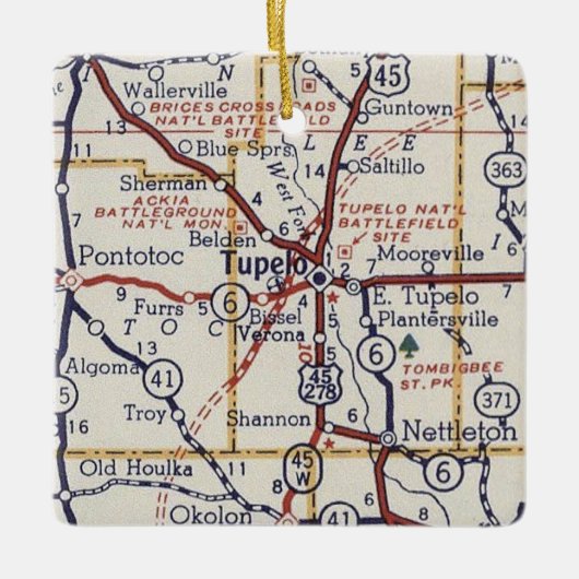 Tupelo MS  Map Keramisch Ornament (Voorkant)