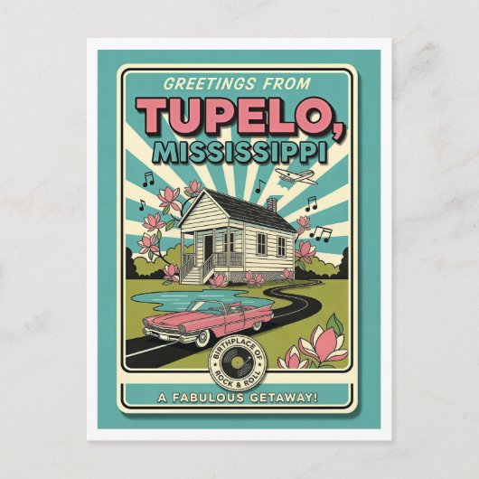 Tupelo, MS Retro Reizen Briefkaart (Voorkant)