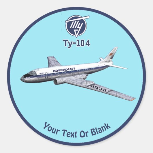 Tupolev (Т у о е в) Tu-104 Ronde Sticker (Voorkant)