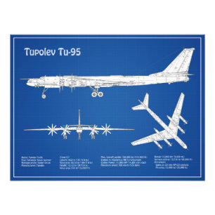 Tupolev Tu-95 - Vliegtuigblauwdruk plannen ABD Foto Afdruk