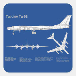 Tupolev Tu-95 - Vliegtuigblauwdruk plannen ABD Vierkante Sticker