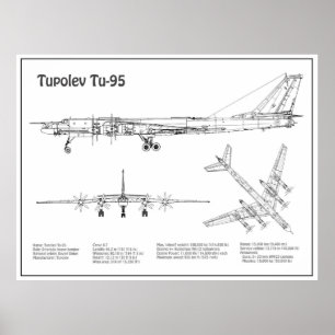 Tupolev Tu-95 - Vliegtuigblauwdruk plannen BD Poster