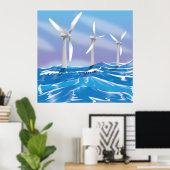 Turbines voor zee windenergie poster (Thuiskantoor)
