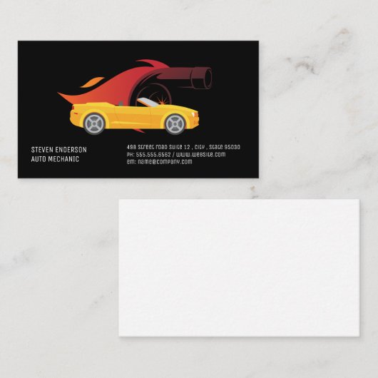 Turbo Fire | Gele Auto Visitekaartje (Voorkant / Achterkant)