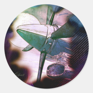 TURBO Grunge Vliegtuig Technica Ronde Sticker