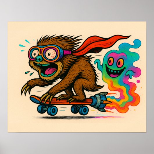 Turbo Sloth Skateboard Poster (Voorkant)