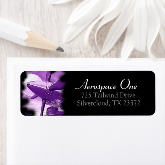 Turbo  Vliegtuig paars reactieadreslabel Etiket (Insitu)