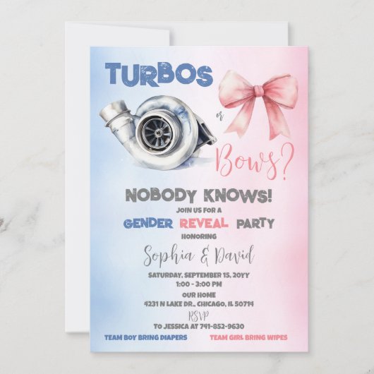 Turbo's of bogen Geslacht onthullen Partij Kaart (Voorkant)