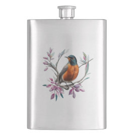 Turdus migratorius Surrounded By Mountain Laurel Flacon