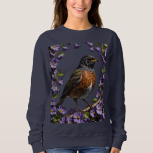 Turdus migratorius Vogel Omringd Door Violet Viola Trui