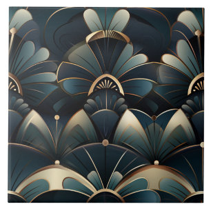 Turf Art Deco bloemenvormen met gouden lijnen Tegeltje