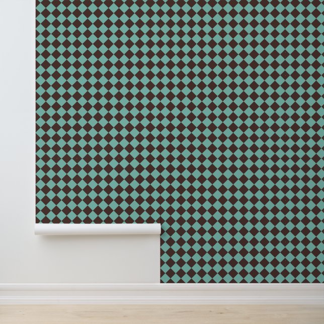Turf bruin geruit diamant patroon behang (Applicatie)