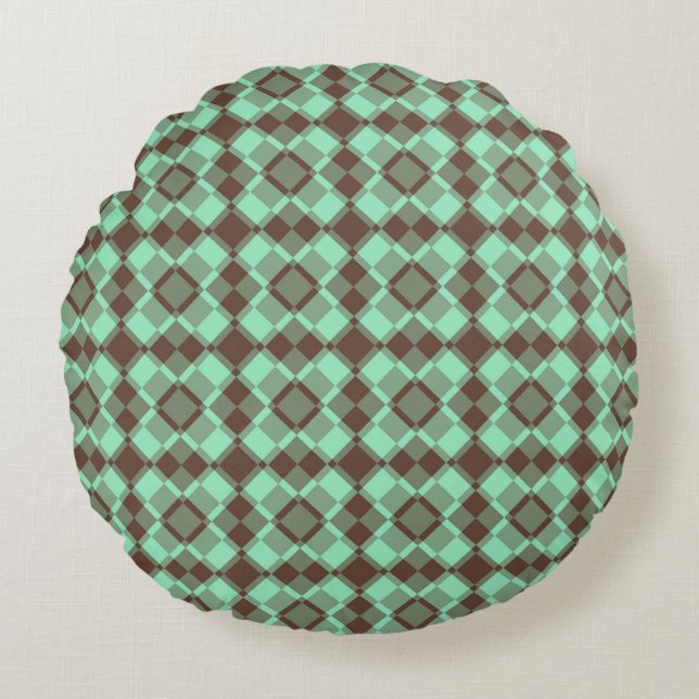 Turf Bruin Geruite Argyle Patroon Rond Kussen (Voorkant)