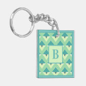 Turf en blauwe geometrische patroonmonogram sleutelhanger (Voorkant Links)