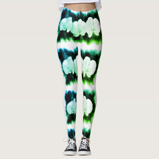 Turf en blauwe orchideeën leggings (Voorkant)