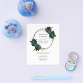 Turf en gouden bloemen bruiloftsinvitaties flyer (Enkel)
