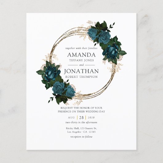 Turf en gouden bloemen bruiloftsinvitaties flyer (Voorkant)