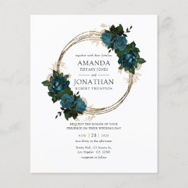 Turf en gouden bloemen bruiloftsinvitaties flyer