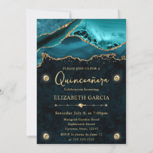 Turf en gouden glitter Elegante Quinceanera Kaart