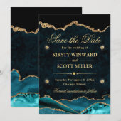 Turf en gouden glittersmaragd agaat Save the Date (Voorkant / Achterkant)